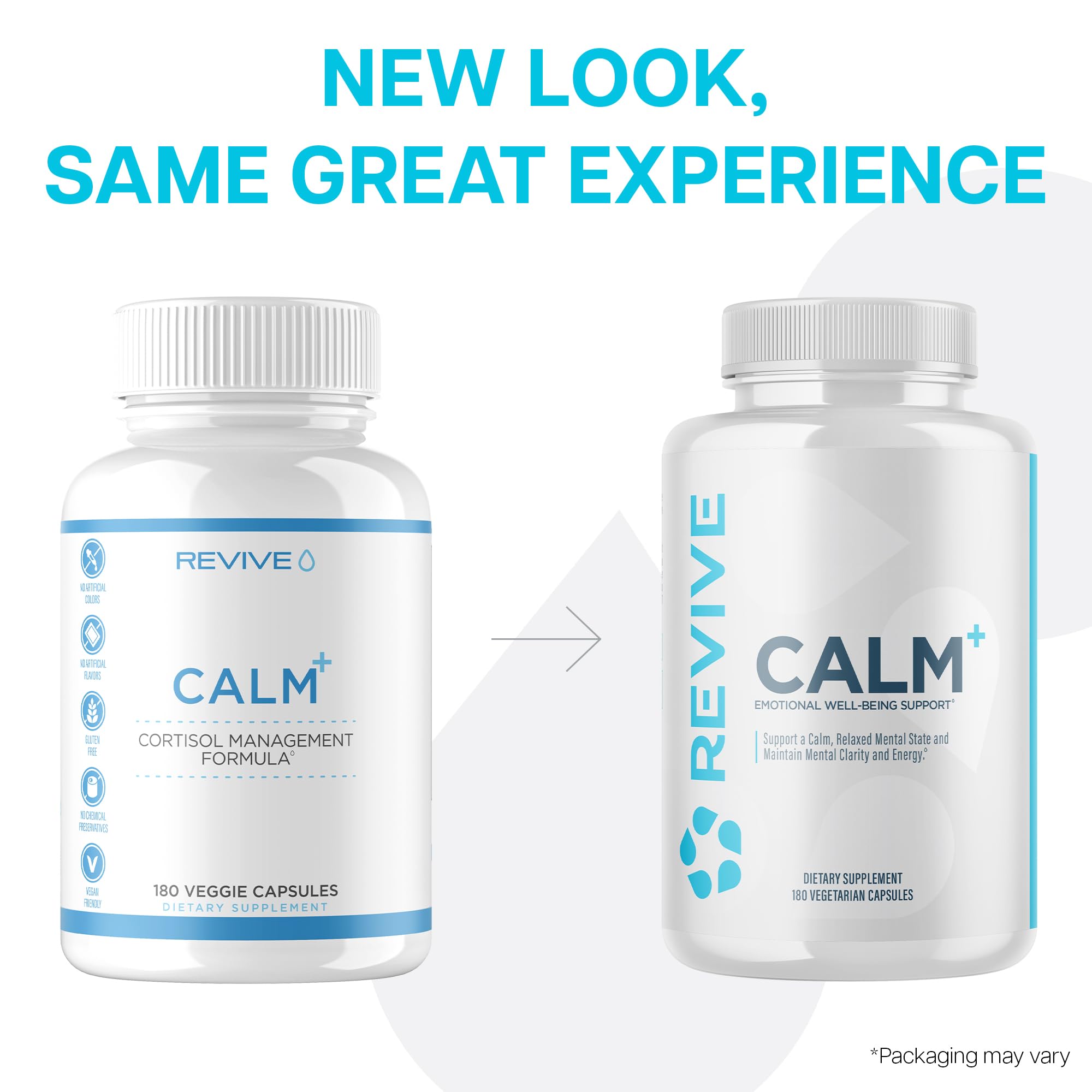 Revive MD Calm pouring capsules into a glass for easy use.