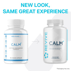 Revive MD Calm pouring capsules into a glass for easy use.