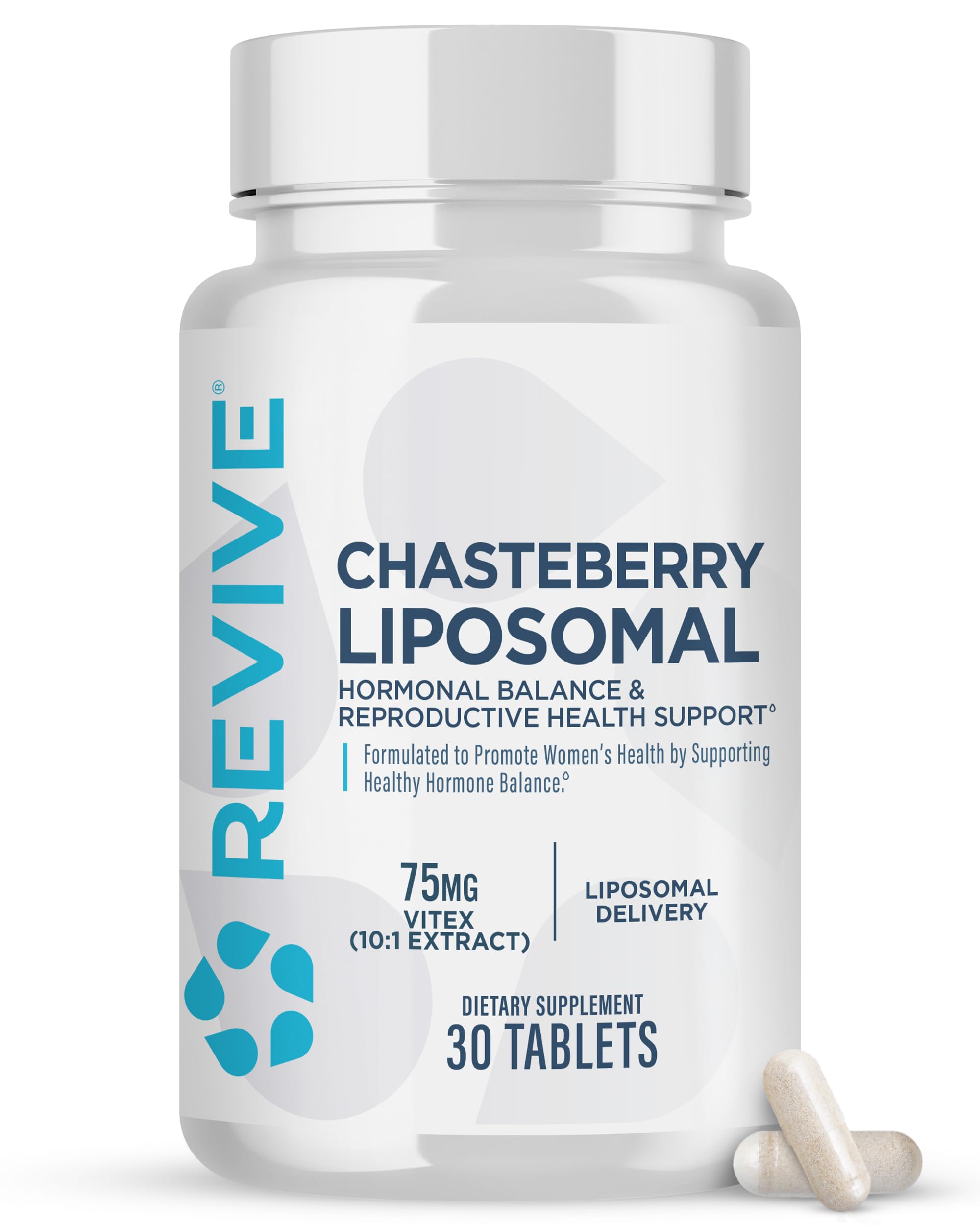Revive MD Chasteberry bottle front suggests natural hormone support for women.
