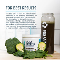 Glass of Revive MD Daily Green Powder chocolate smoothie.