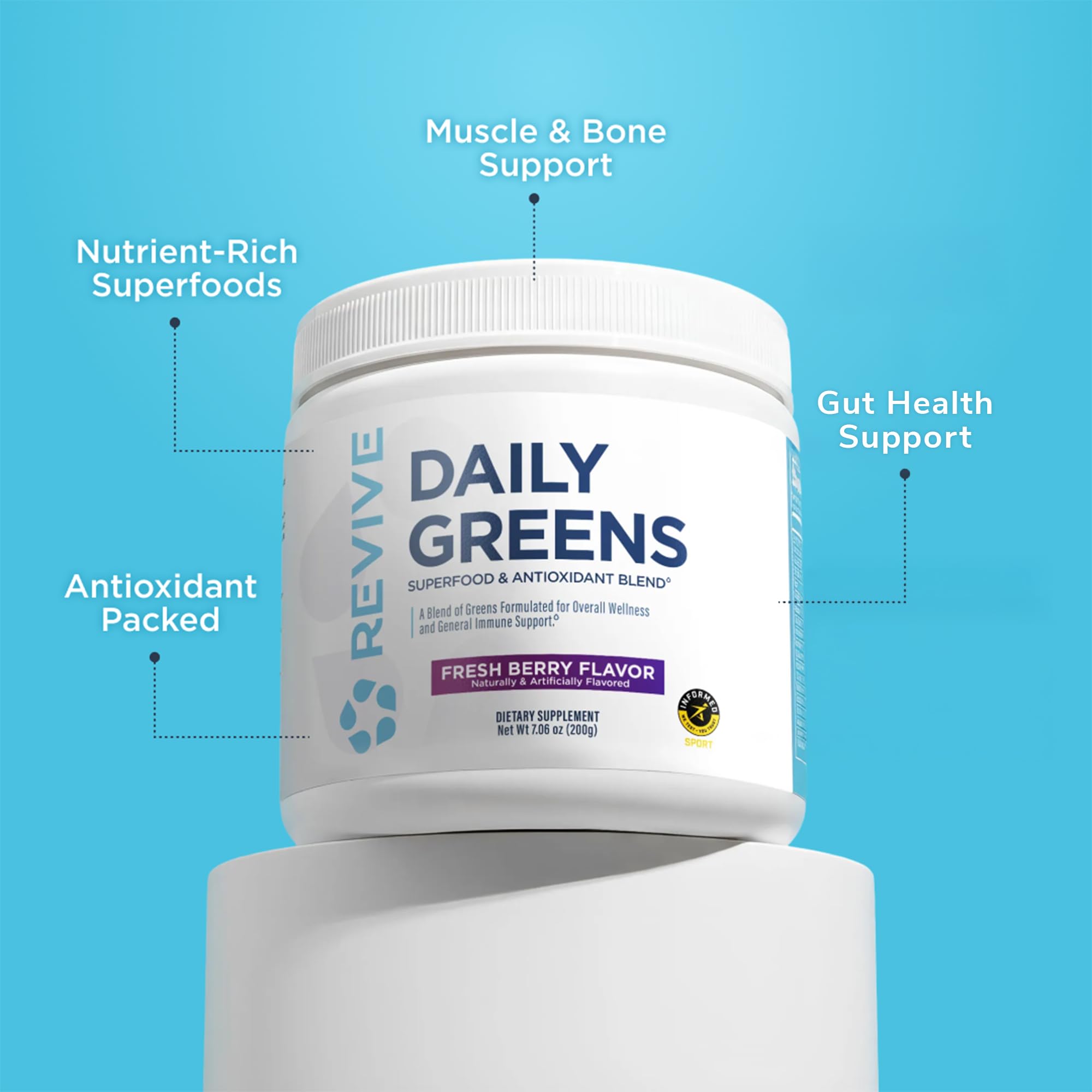 Revive MD Daily Green Powder fruit blend supports healthy fiber intake.
