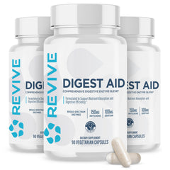 Revive MD Digest Aid bottle front, suggesting natural digestive support.