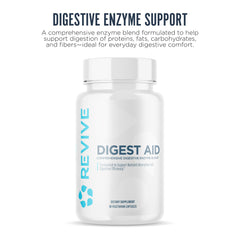 Close-up of Digest Aid capsules highlighting the enzyme blend for digestion.