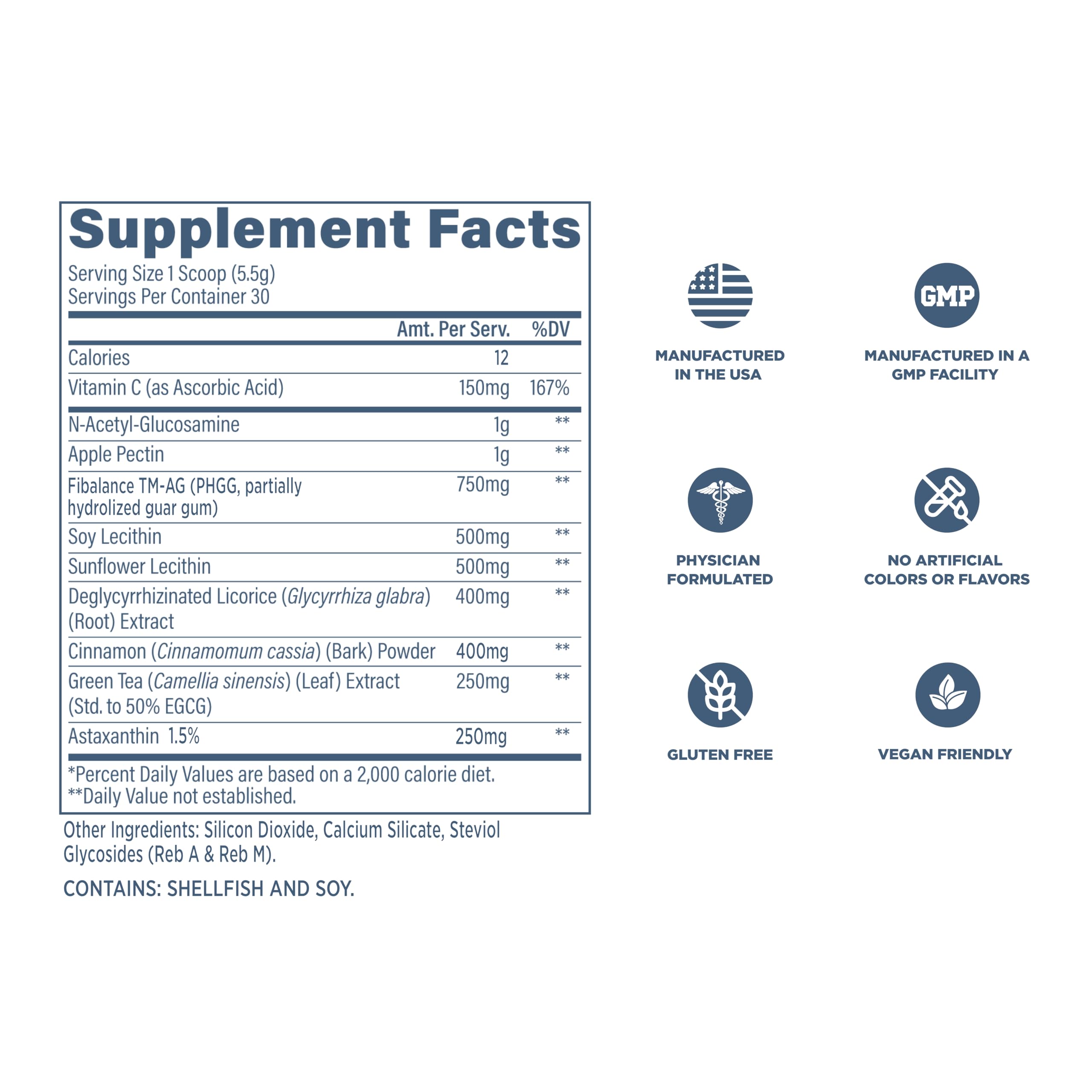 Key ingredients like Apple Pectin and Green Tea in Revive MD GI Plus.