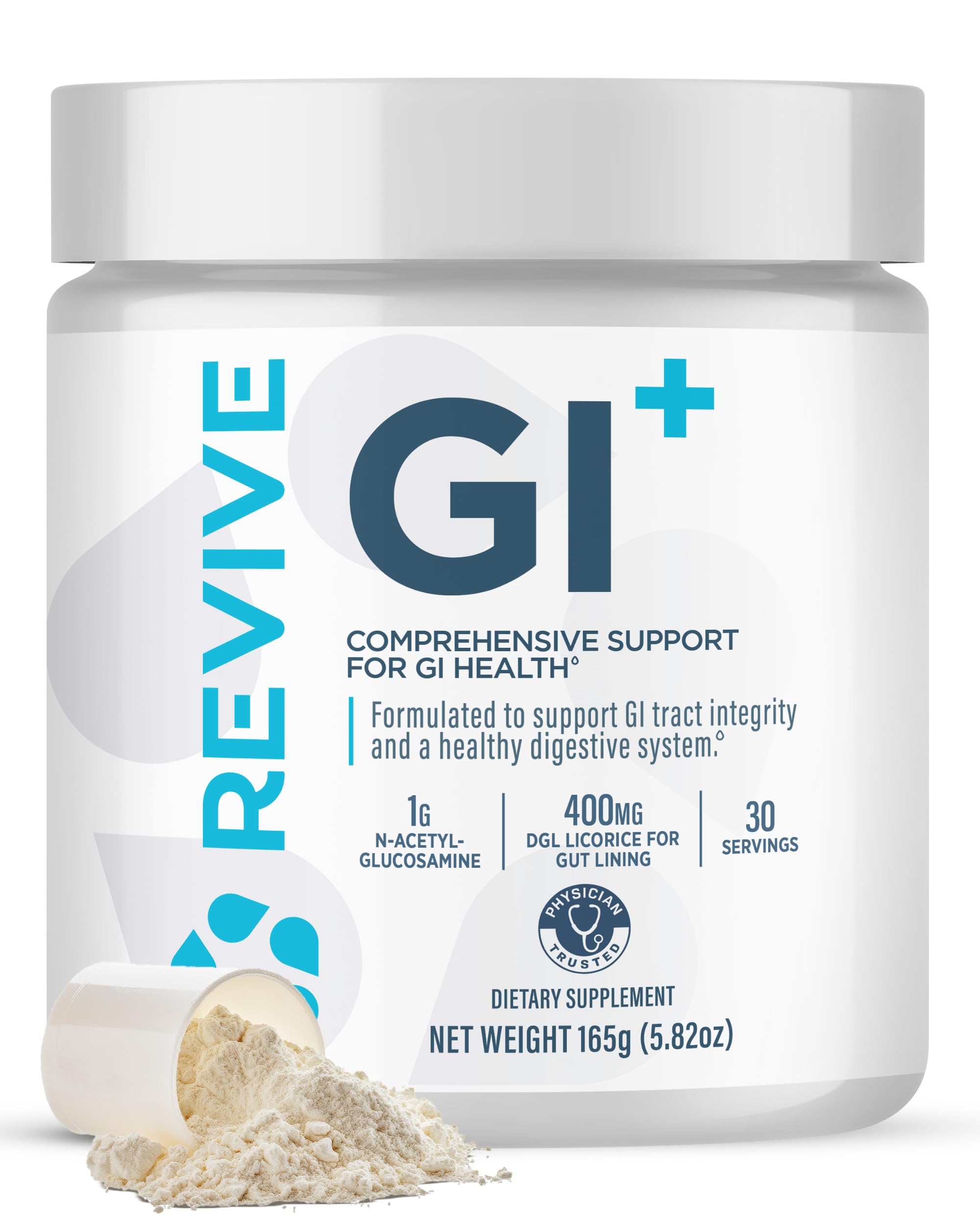 Revive MD GI Plus packaging highlights gluten-free gut health formula.