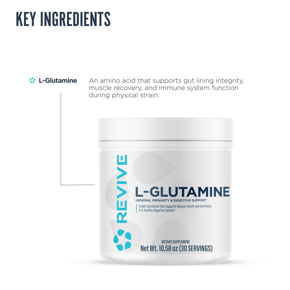 Revive MD Gut L-Glutamine 3-pack display showing convenient servings for ongoing wellness.