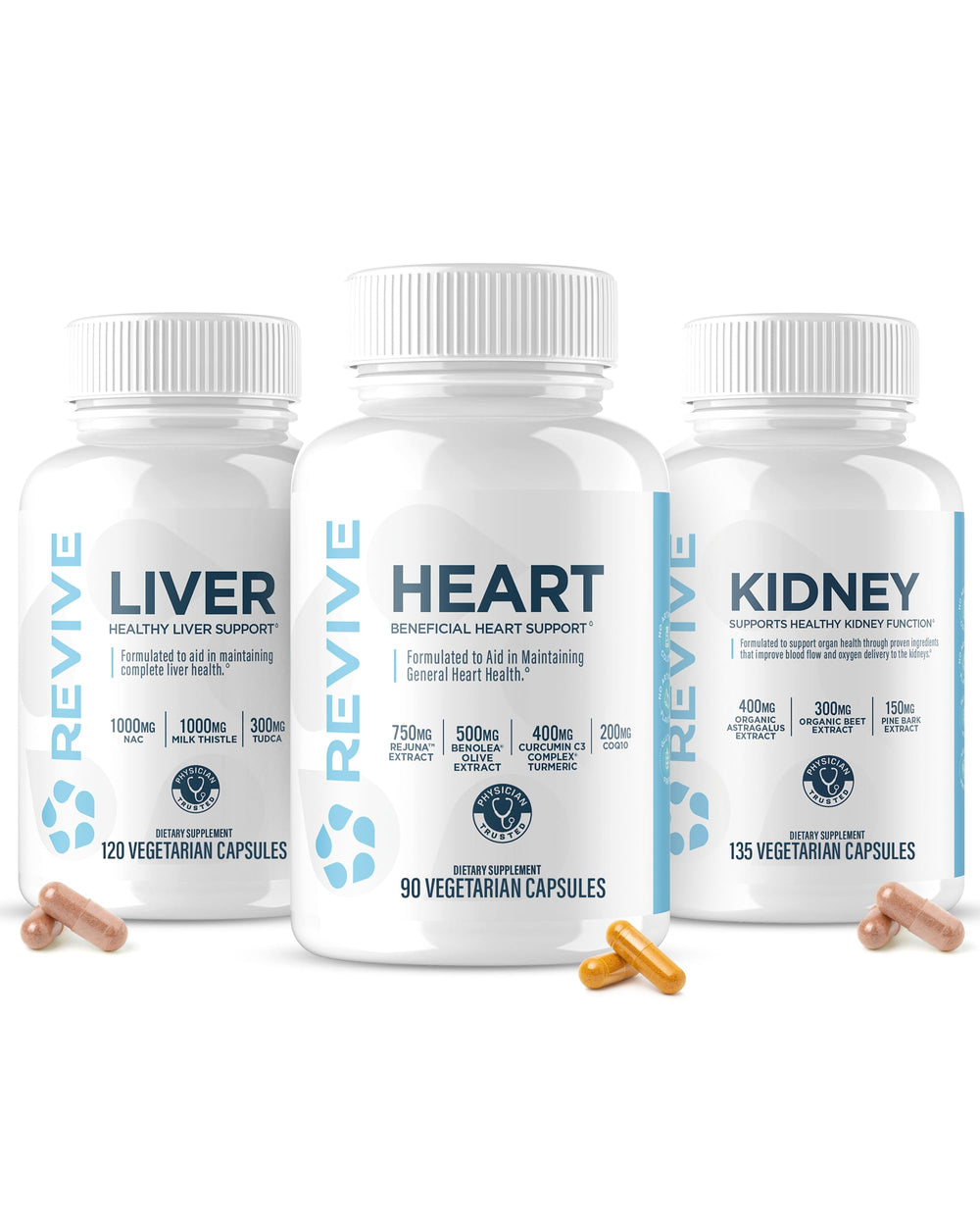 Revive MD Heart bottle label highlights heart support ingredients.