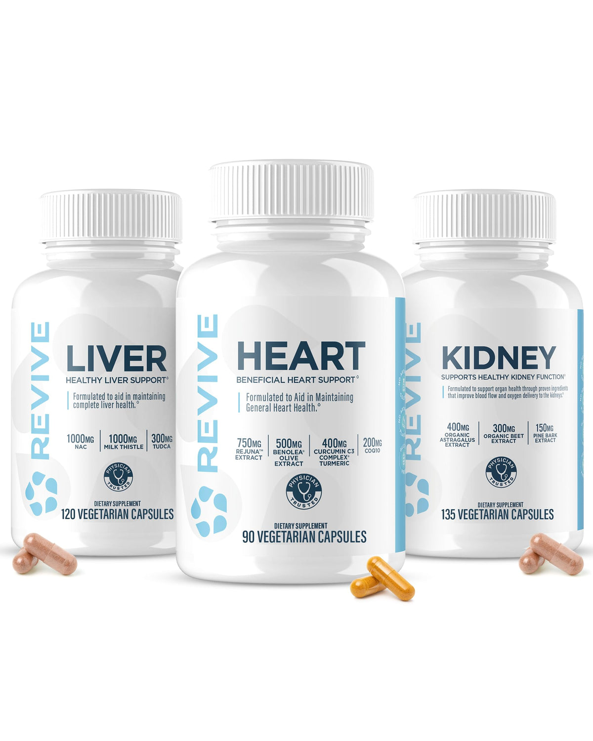 Revive MD Heart bottle label highlights heart support ingredients.
