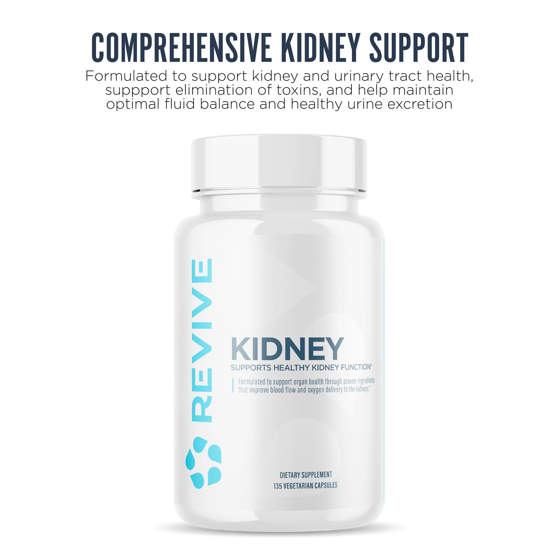 Closeup of Revive MD kidney support capsules for daily use