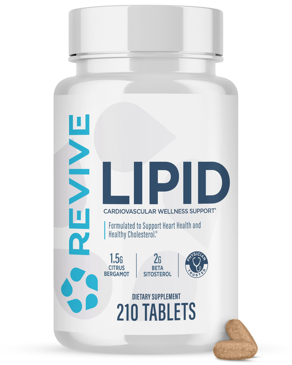 Revive MD Lipid Support bottle front with vegan capsules for everyday heart health.