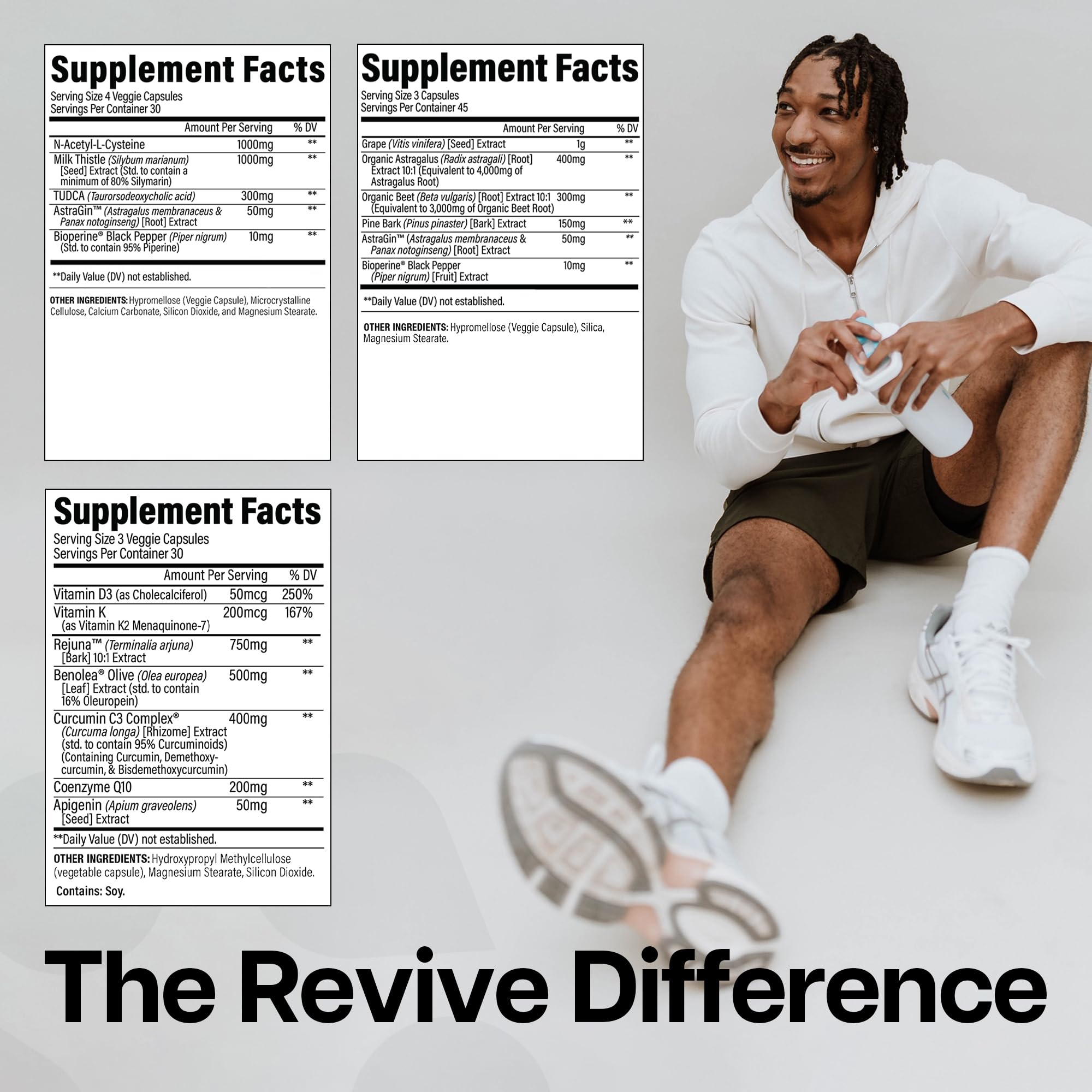 Revive MD Liver bottle label shows detox support components.