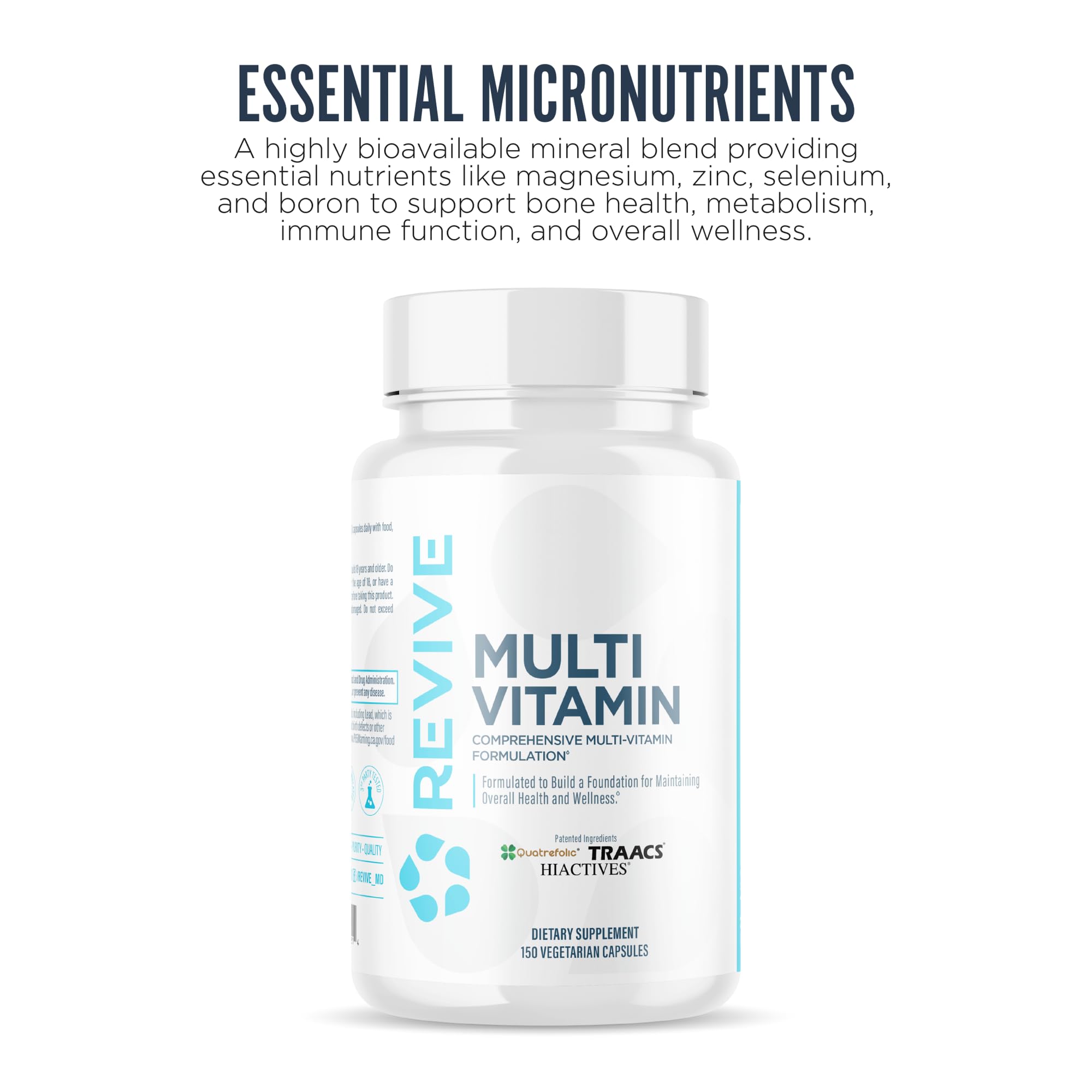 Close-up of Revive MD capsules highlighting essential vitamins for nervous system health.