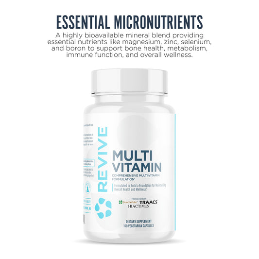 Close-up of Revive MD capsules highlighting essential vitamins for nervous system health.