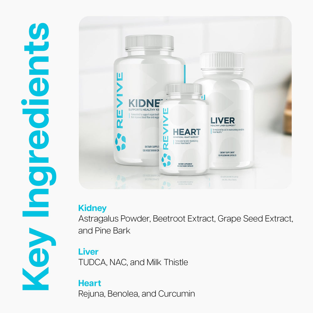 Revive MD Organ Health Stack packaging displays the two-bundle daily system.