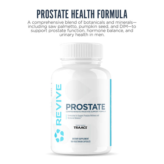 Close-up of Revive MD Prostate capsules for convenient daily use.