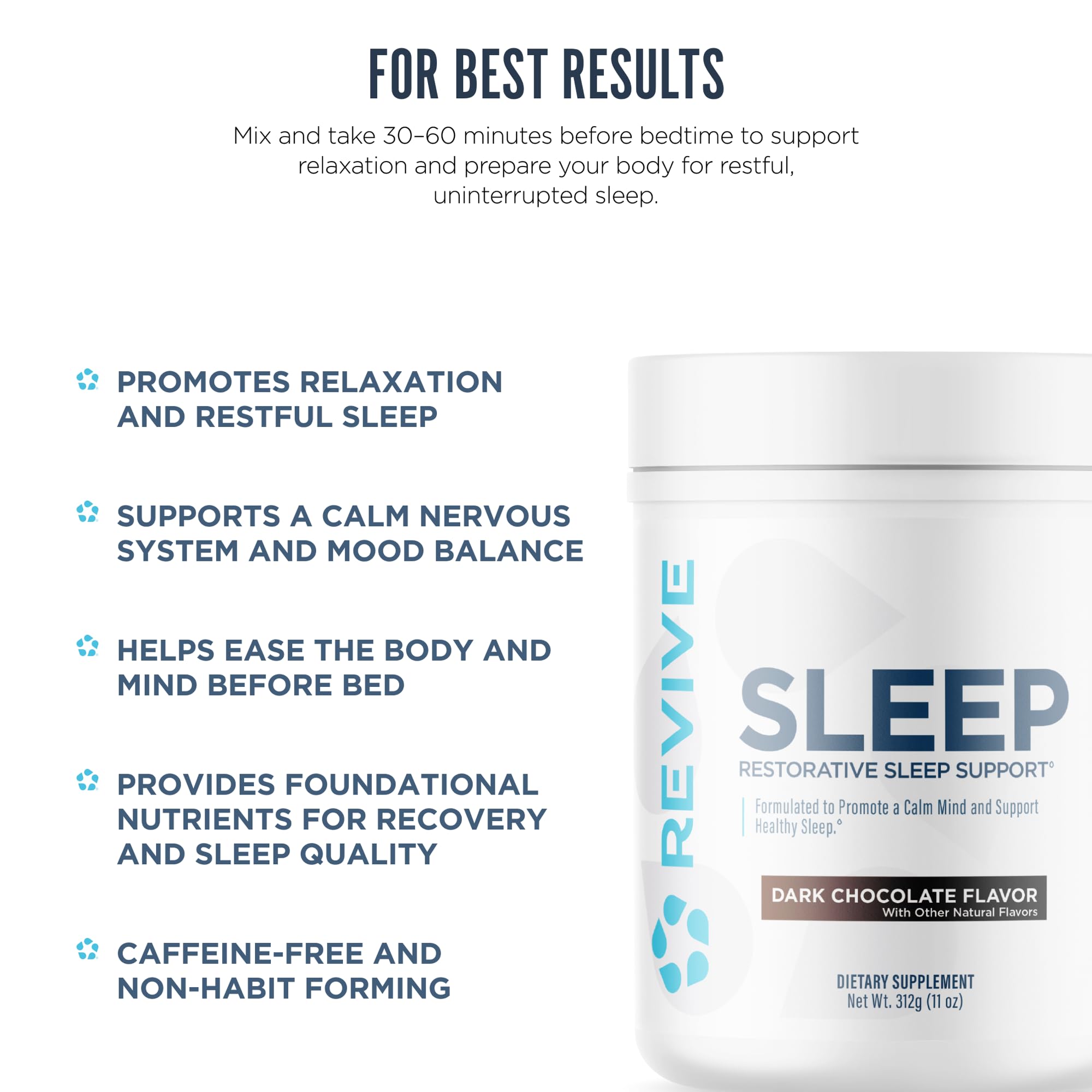 Revive MD serving spoon with powder for easy nightly dosing.