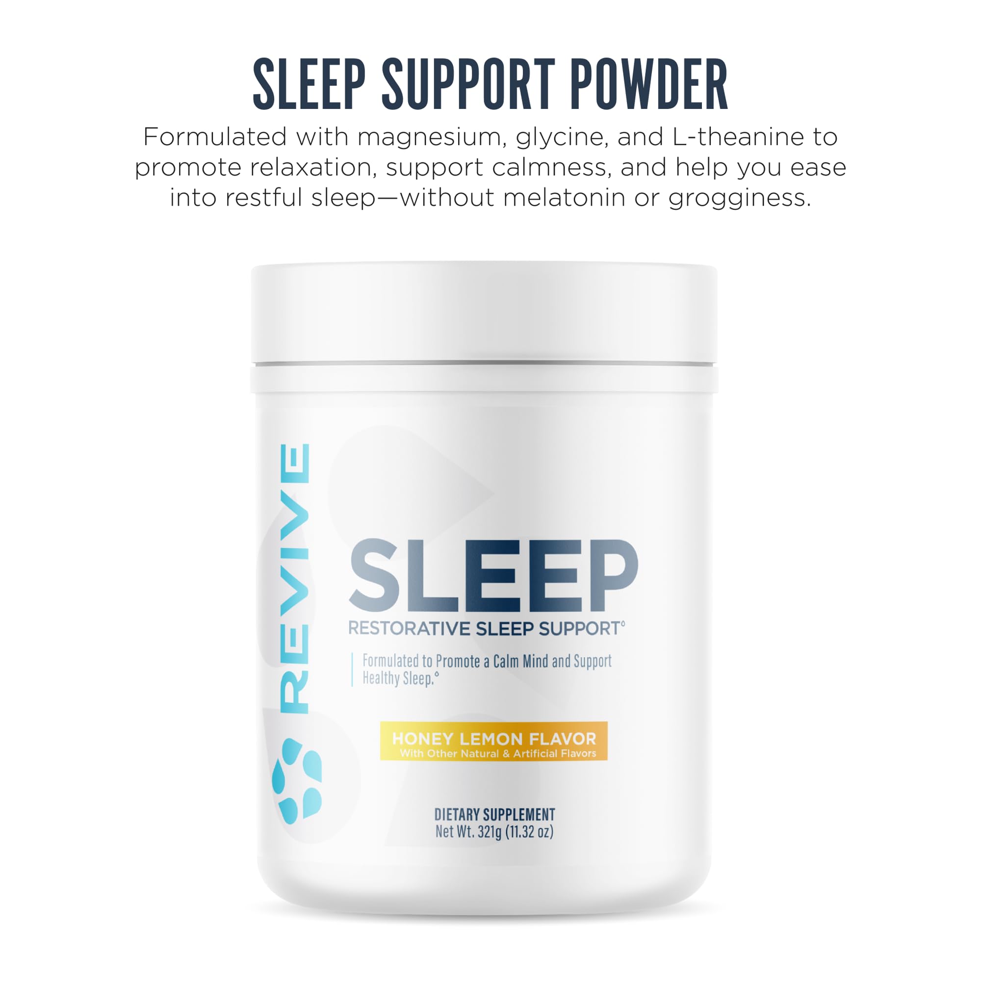 Revive MD sleep bottle label showing melatonin-free formula and natural ingredients