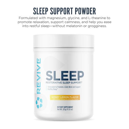 Revive MD sleep bottle label showing melatonin-free formula and natural ingredients