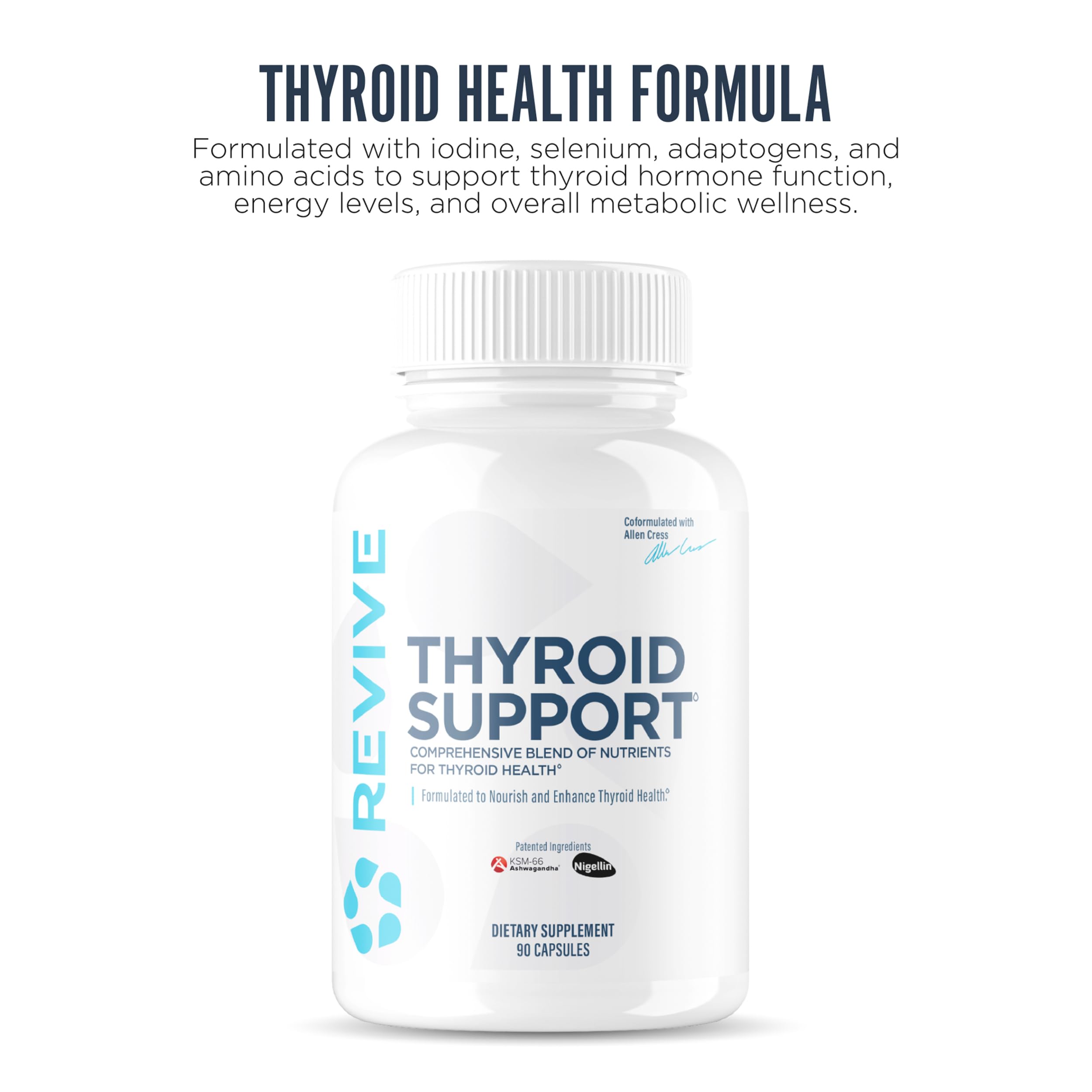 Revive MD Thyroid Support capsules in hand for convenient daily dosing