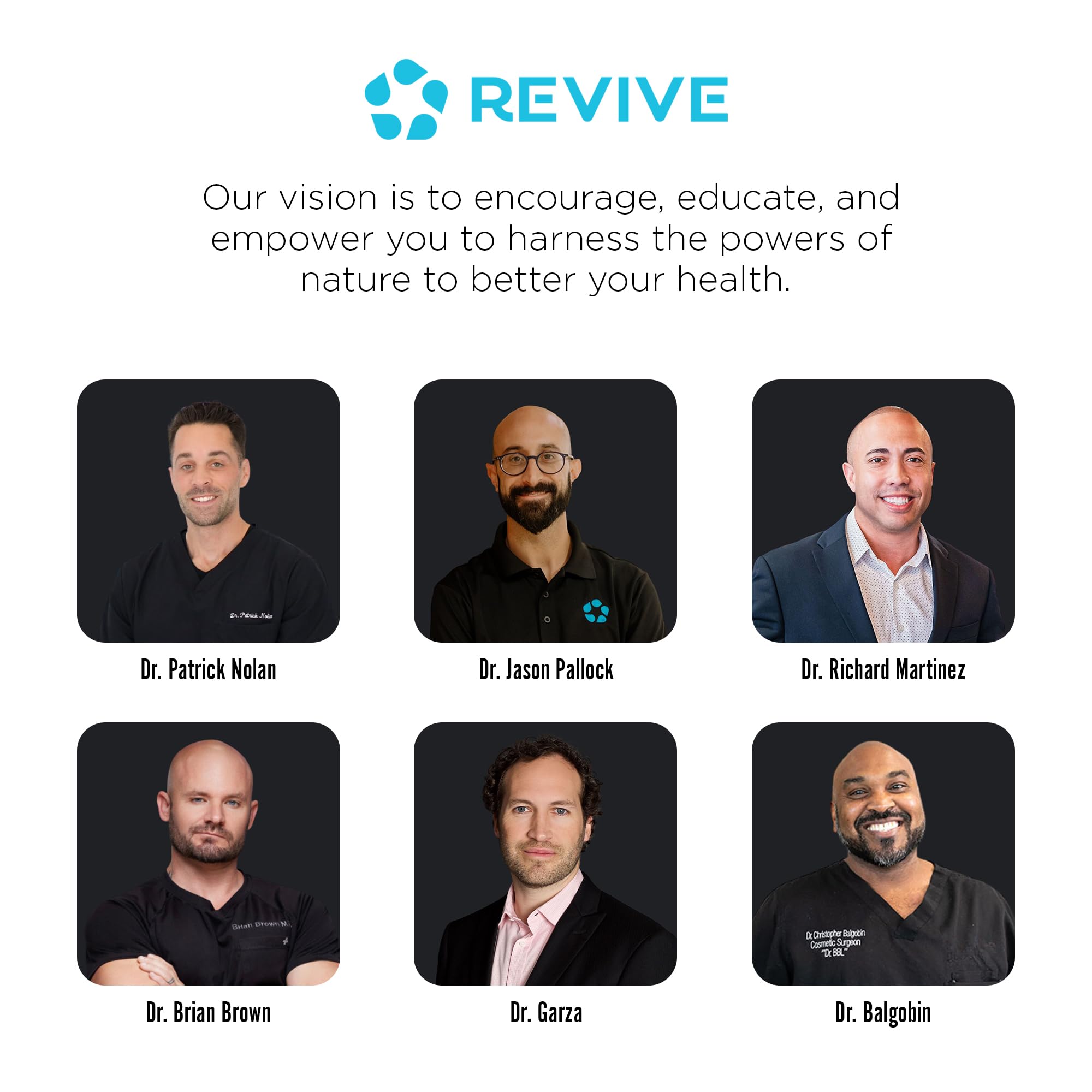 Revive MD usage guide card shows the daily dosage schedule.