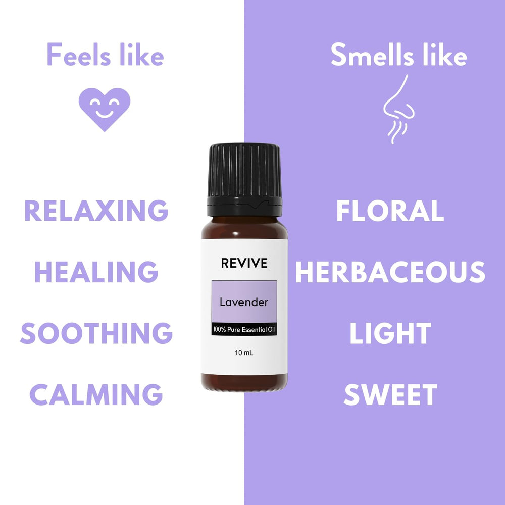 REVIVEEO Lavender oil in a diffuser scene for relaxing ambience.