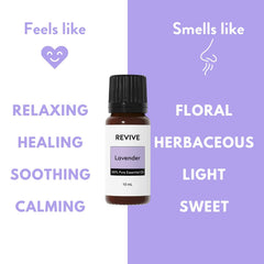REVIVEEO Lavender oil in a diffuser scene for relaxing ambience.