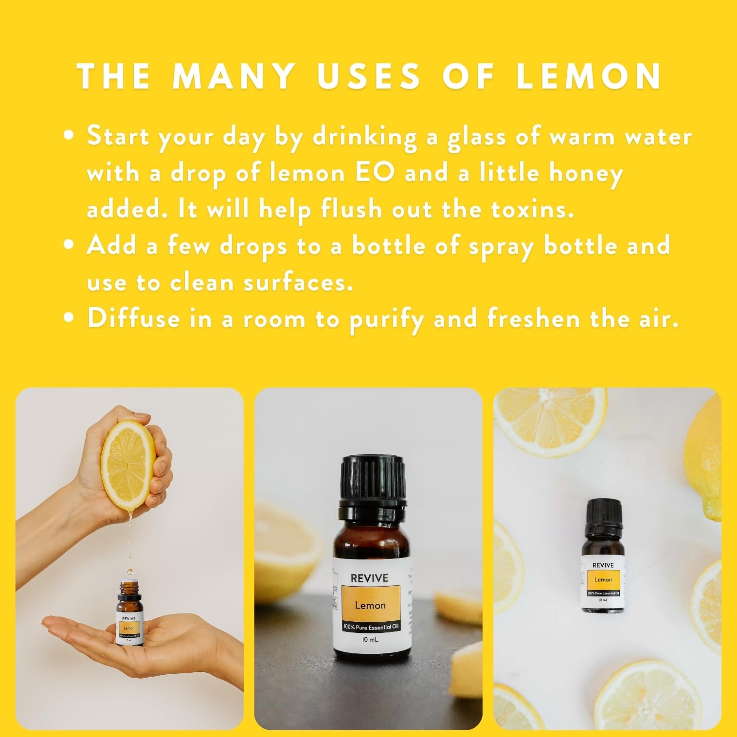 REVIVEEO lemon essential oil used in skincare with gentle citrus note