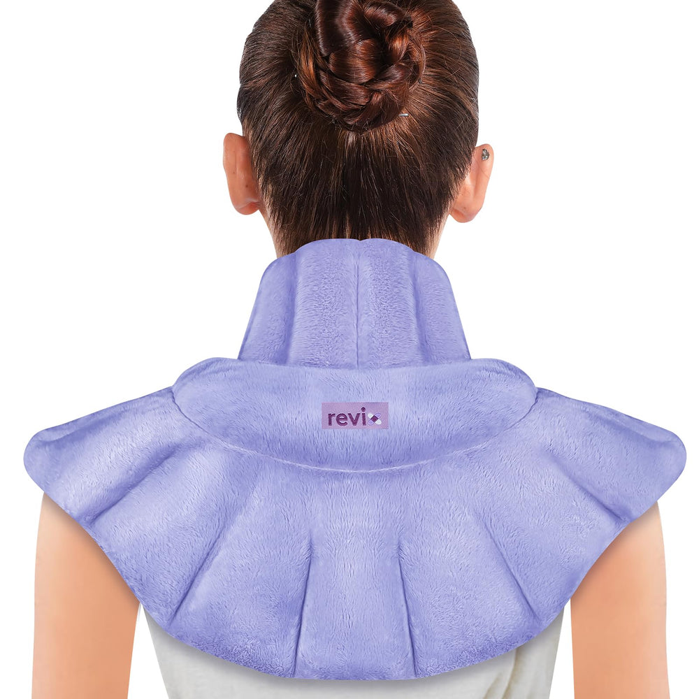 REVIX heated neck wrap shown in microwave heat offering quick neck relief