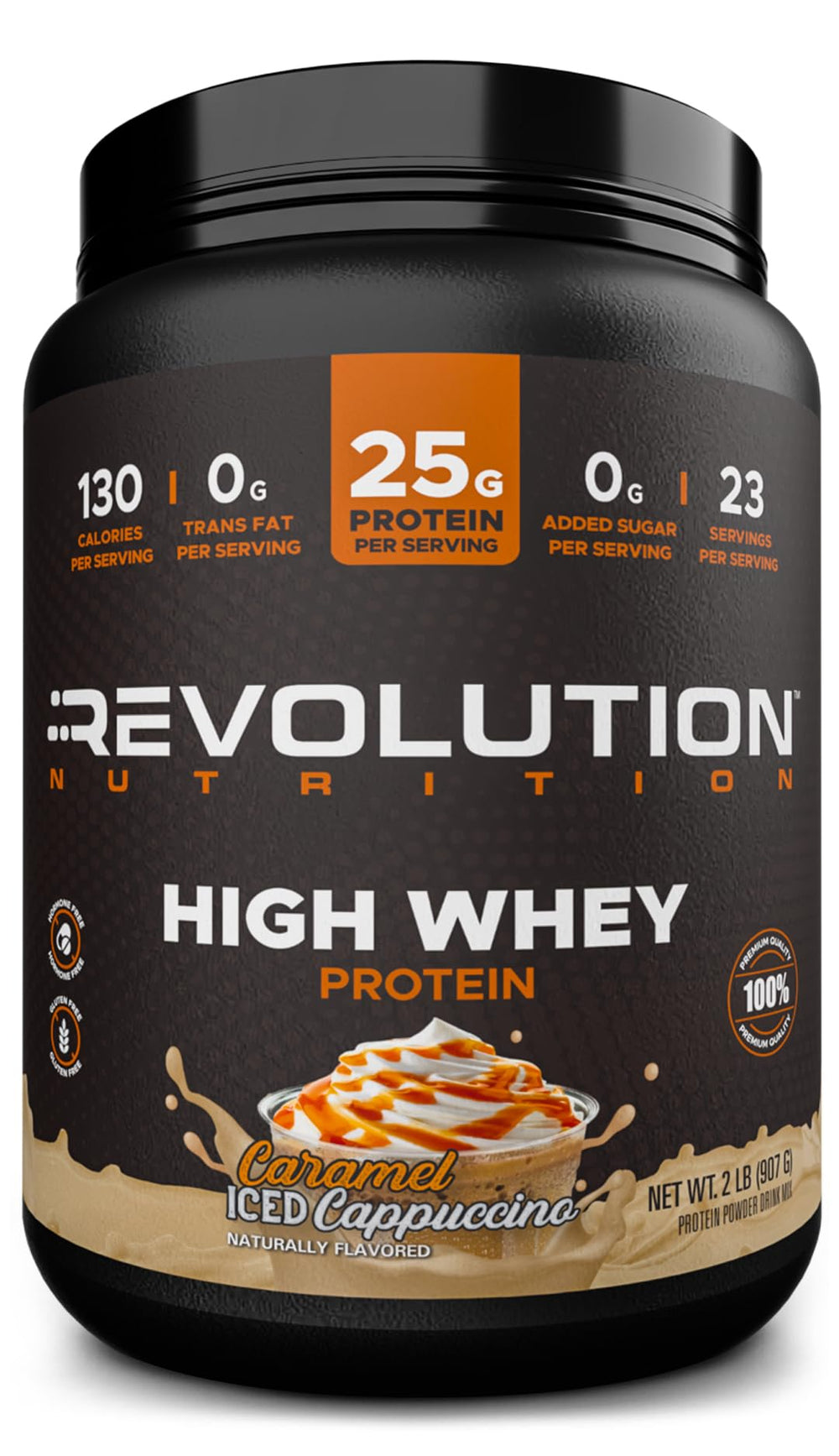 Revolution Nutrition High Whey bottle showing gluten-free protein for athletes
