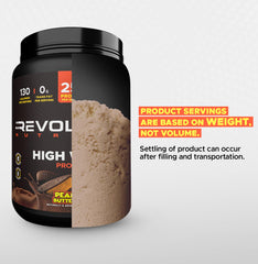 Revolution Nutrition High Whey no artificial colors badge on packaging.