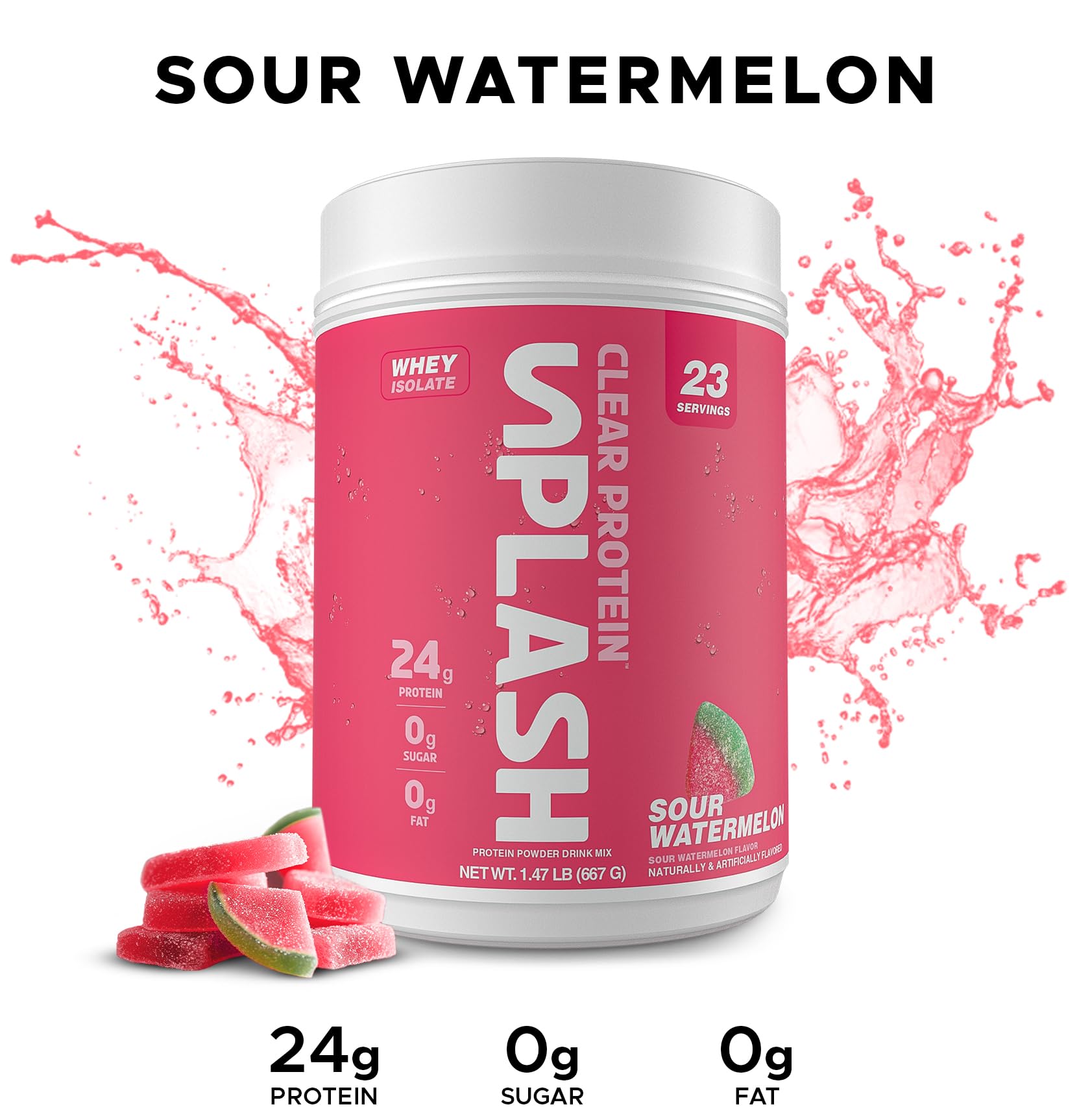 Revolution Nutrition Splash Clear Protein glass with a juice like candy flavored shake