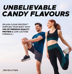Revolution Nutrition Splash Clear Protein packaging communicates zero sugar and zero carbohydrates.