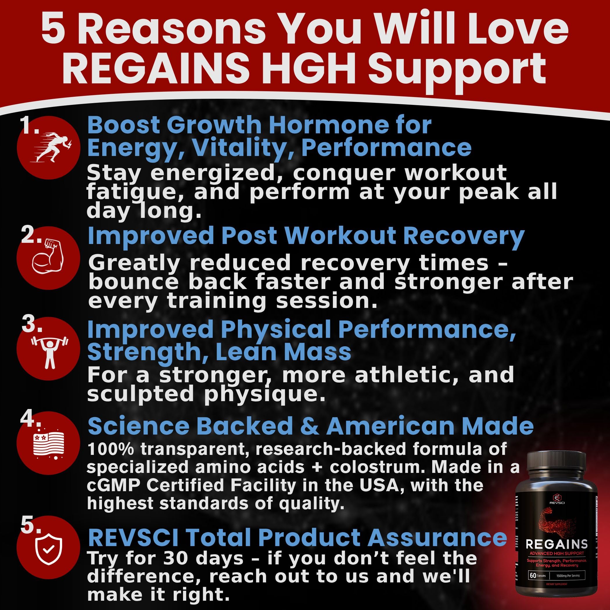 Regains bottle on shelf showing convenient daily HGH support for workouts.