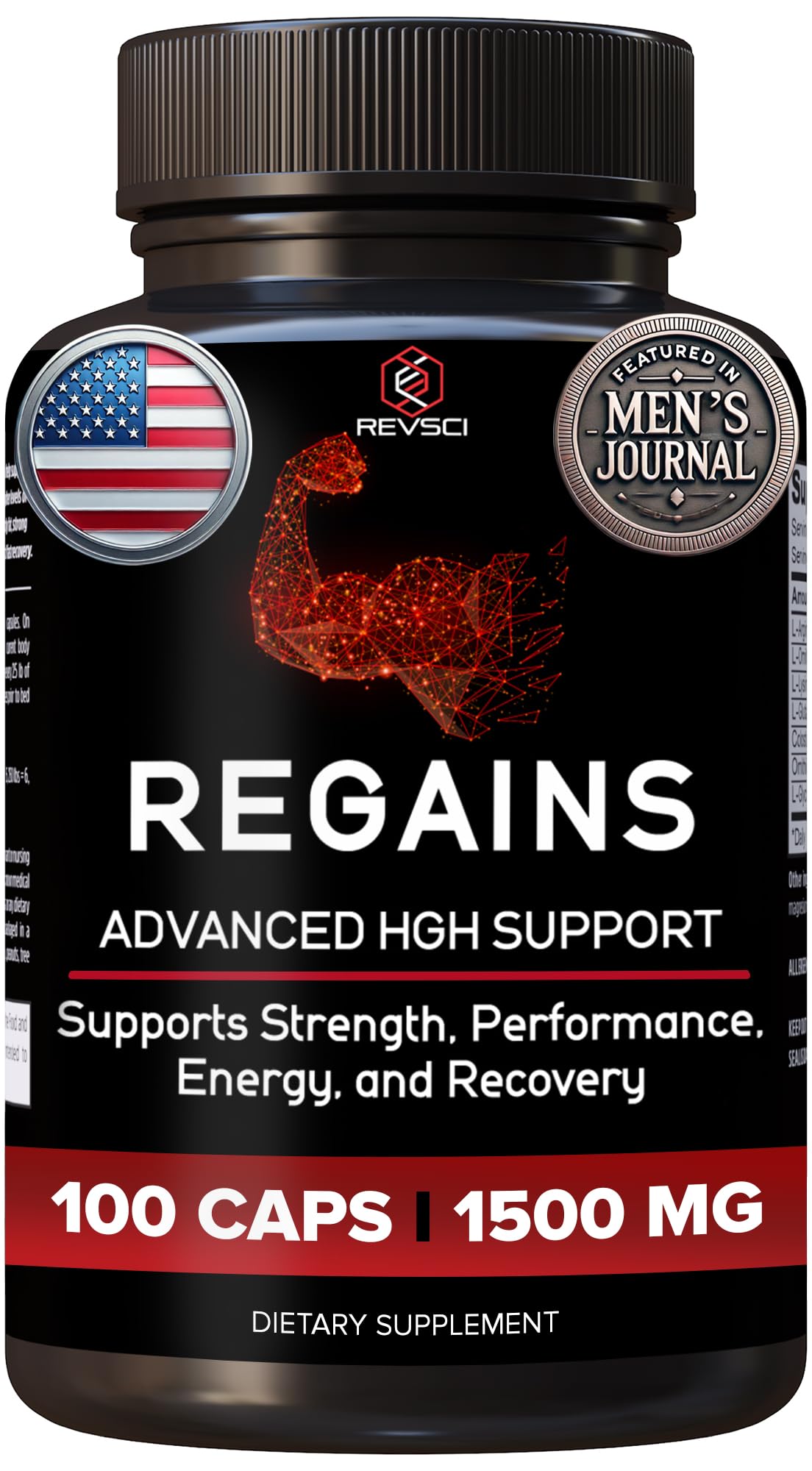 Revolution Science Regains HGH bottle front view suggesting post-workout recovery