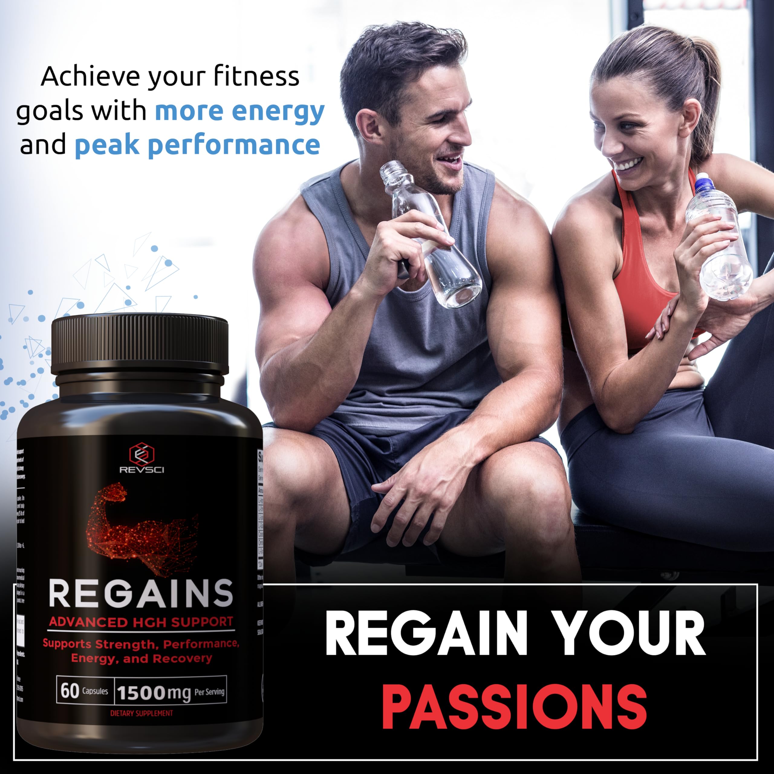Regains HGH bottle on desk for premium supplementation