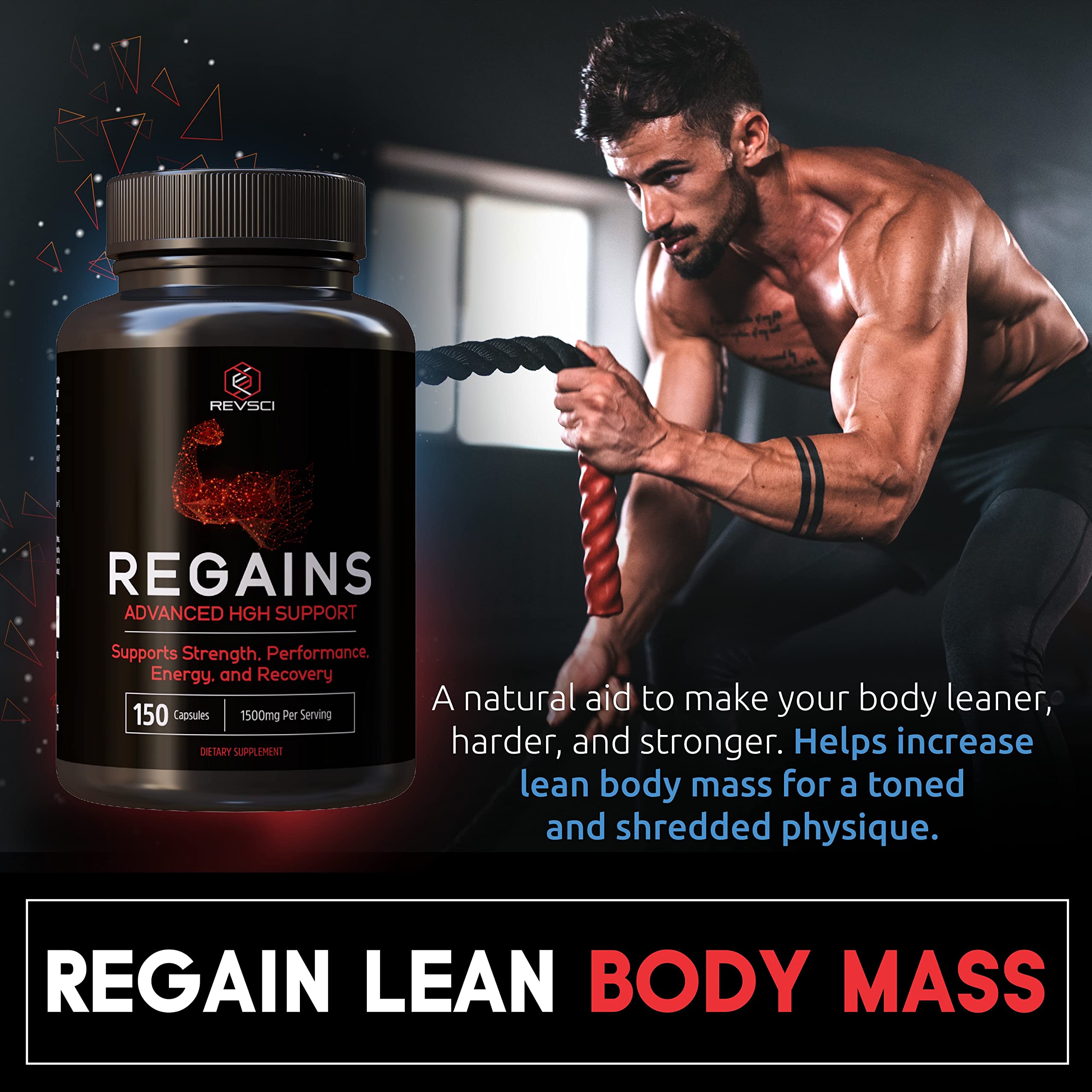 Regains pill close-up highlighting compact capsules for post-workout recovery.