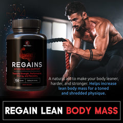 Regains pill close-up highlighting compact capsules for post-workout recovery.