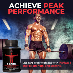 Capsules inside container, Revolution Science T-GAINS, easy daily capsules for workouts.