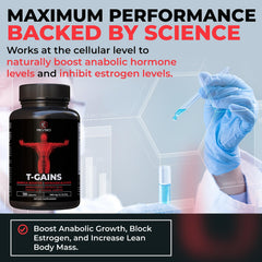 Hands holding T-GAINS bottle, signaling ready-to-use daily supplement.