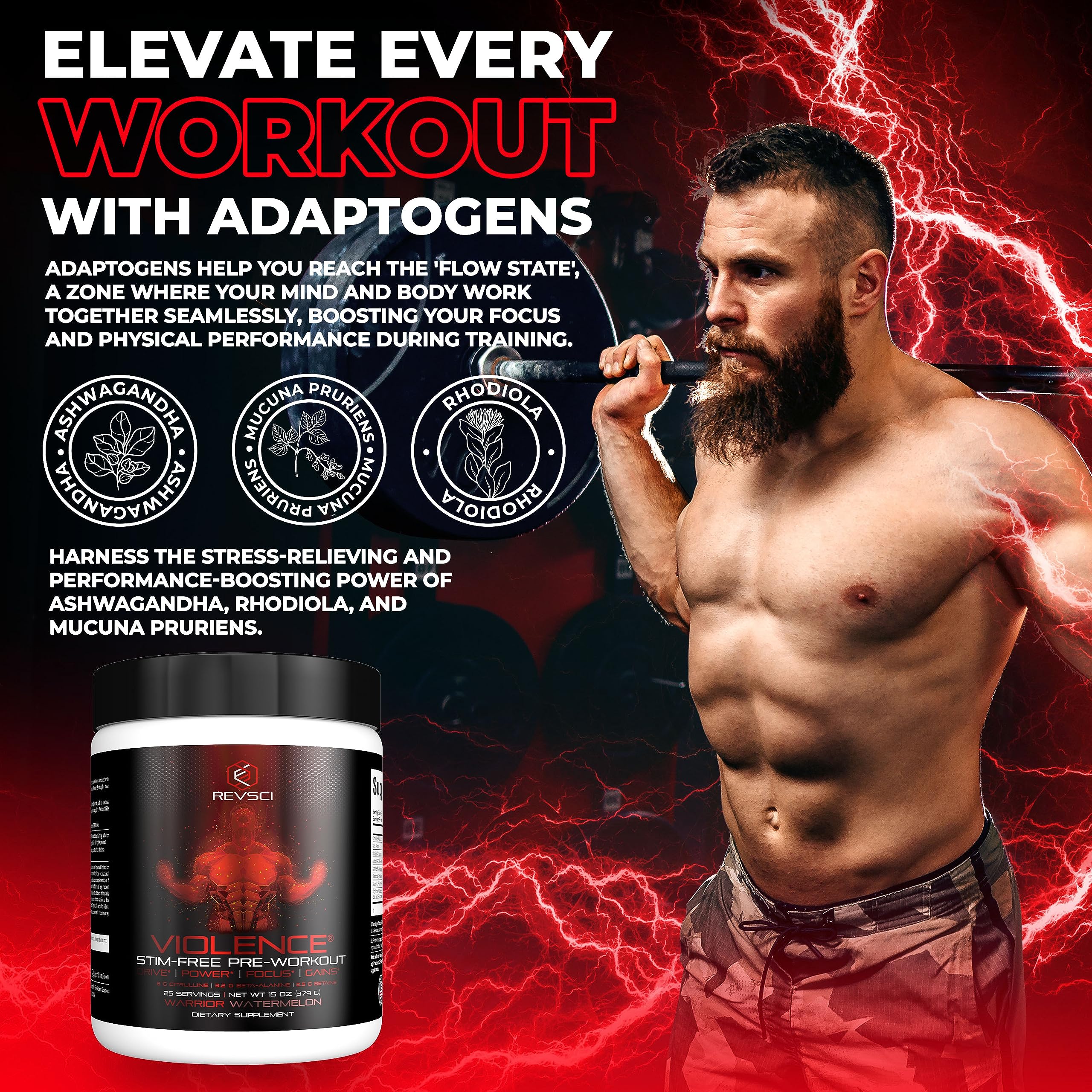 Violence Stim Free scoop demonstrating precise dosing for predictable performance.