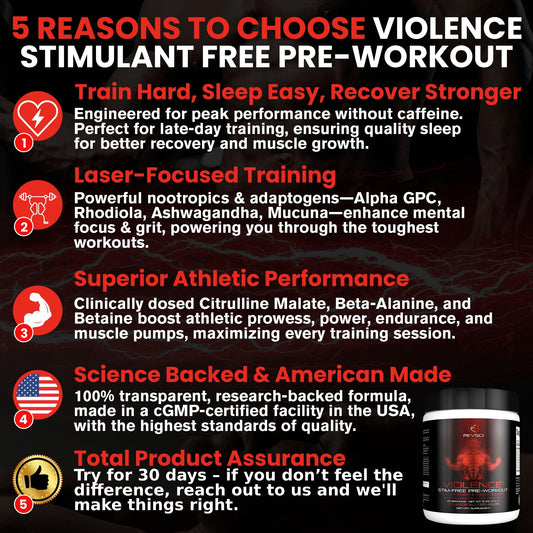 Violence Stim Free label closeup showing stimulant-free design for focus.