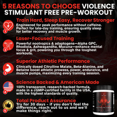 Violence Stim Free label closeup showing stimulant-free design for focus.
