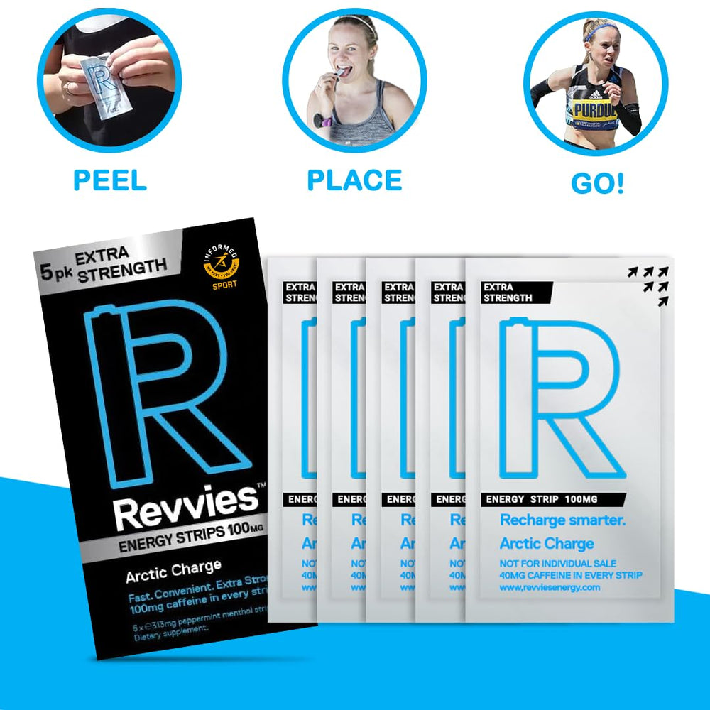 Revvies Cola Lemon Spark strip with fast sublingual caffeine delivery