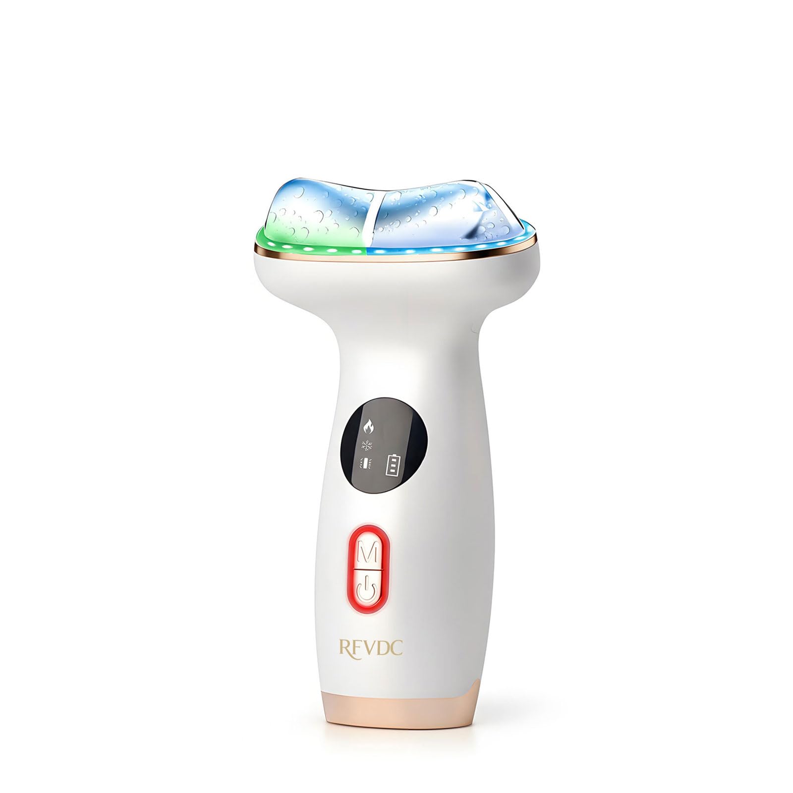 RFVDC cold heat facial massager showing dual therapy for absorption and comfort