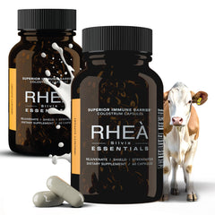 RHEASILVIA Rhea Bovine Colostrum bottle highlighting immune support