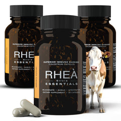 RHEASILVIA Rhea bovine colostrum bottle for daily immune and gut support.
