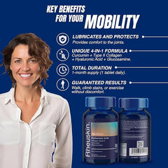 Rheuskin Motion 3 Pack tablet close-up showing the 4-in-1 formula for mobility.