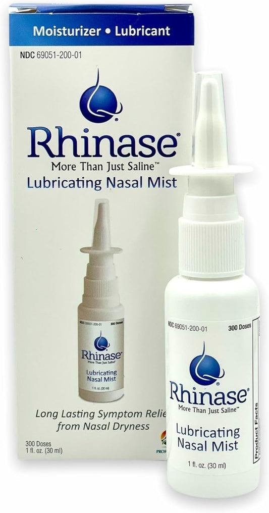 Rhinase nasal spray moisturizes with dual-wetting agents for dry nasal passages.