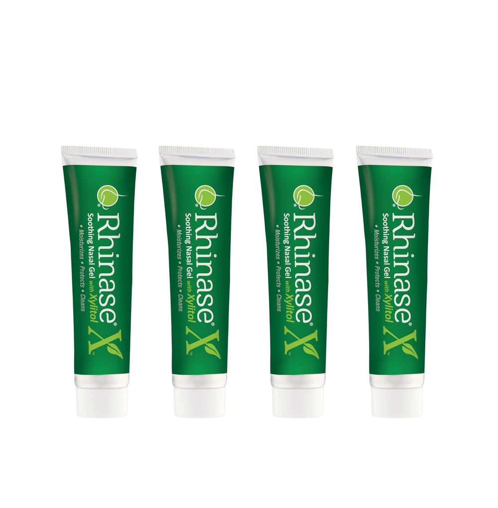 Rhinase Saline Nasal Gel 4-pack front view for daily nasal hydration.