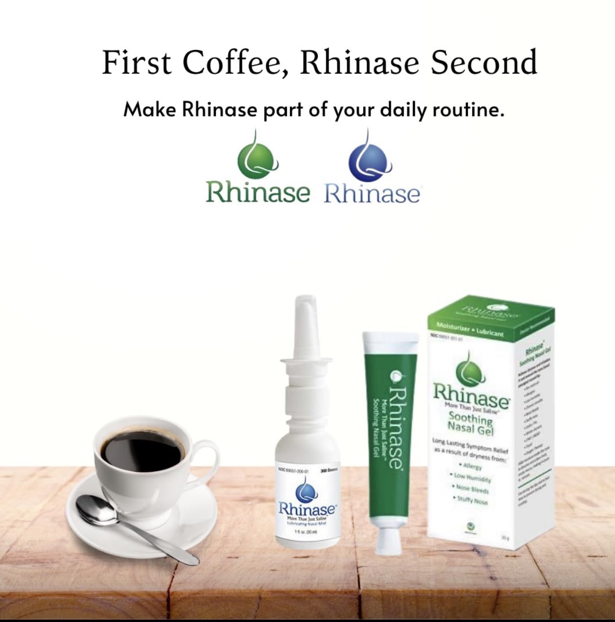 Rhinase nasal gel usage angle illustrating gentle moisture delivery